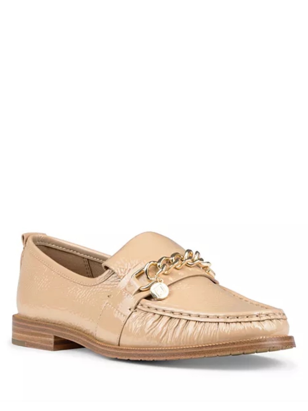 Donald Pliner Lissi Tailored Crinkle Patent Leather Flat Loafers Sand Tan size 8